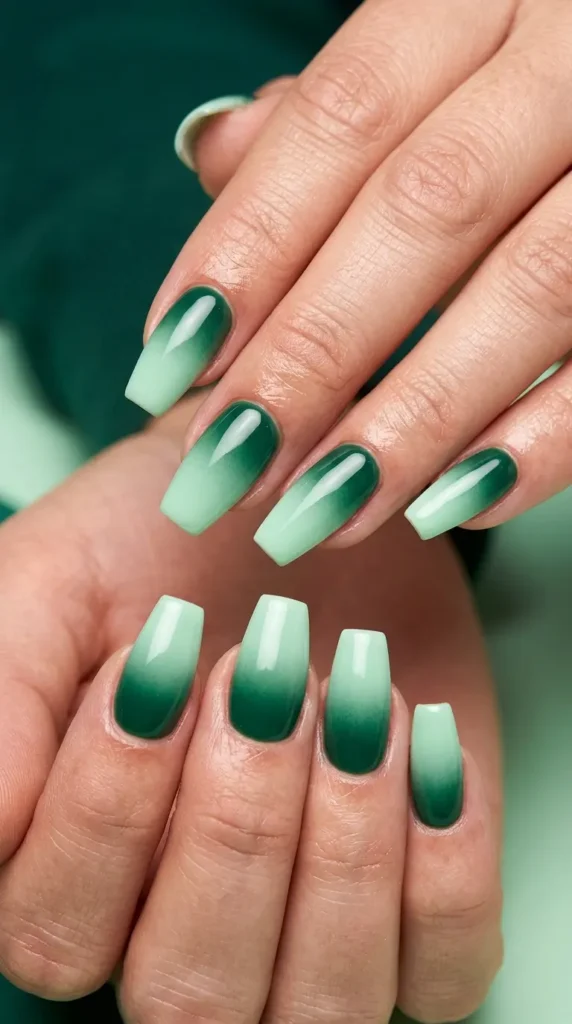 Green Ombré Coffin Nails