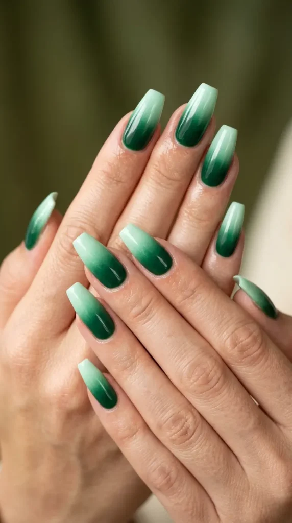 Green Ombre Coffin Nails
