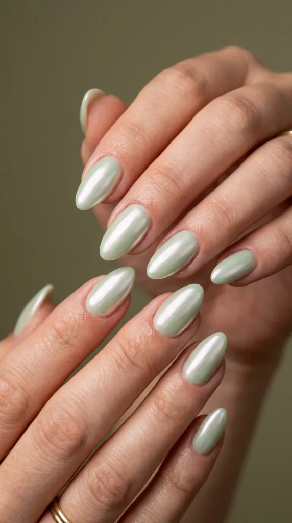 Green Pearl Chrome Nails