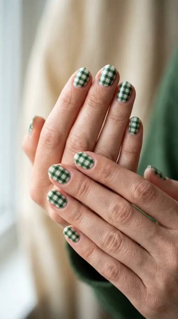 Green Picnic Gingham Nails