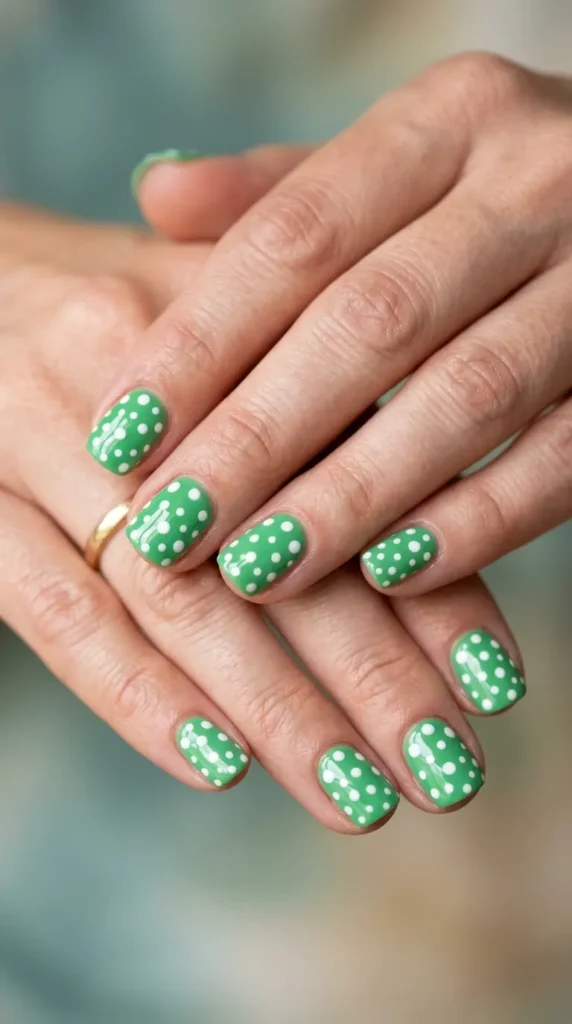 Green Polka Dot Summer Nails