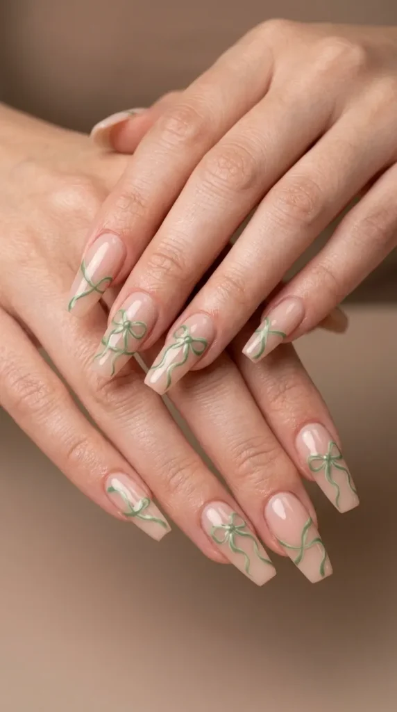 Green Ribbon Nail Art