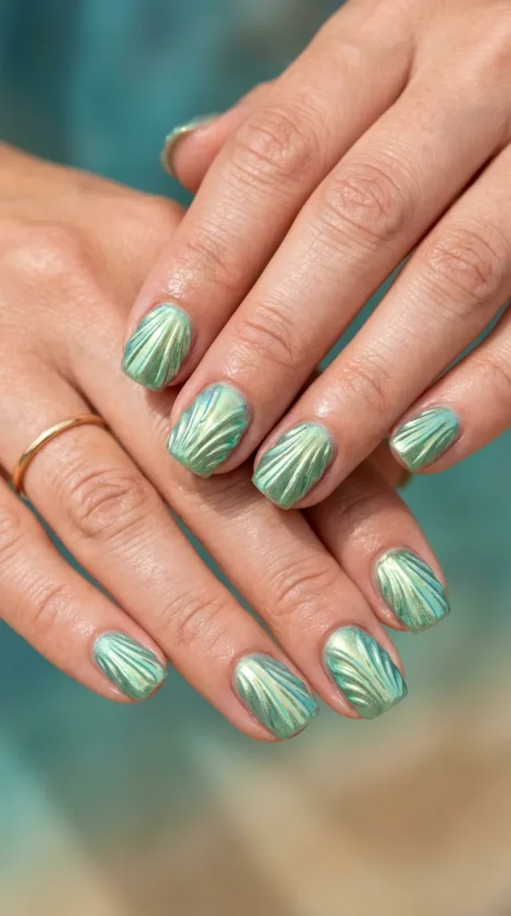 Green Seashell Mermaid Nails
