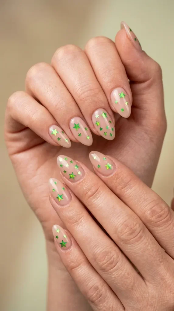 Green Star Accent Nails