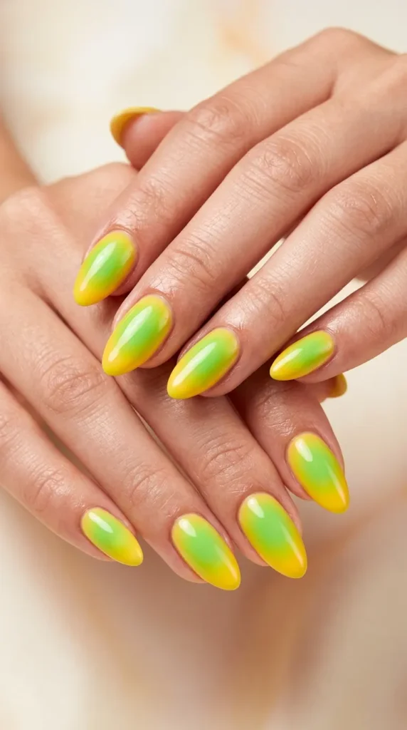 Green Sunset Aura Nails
