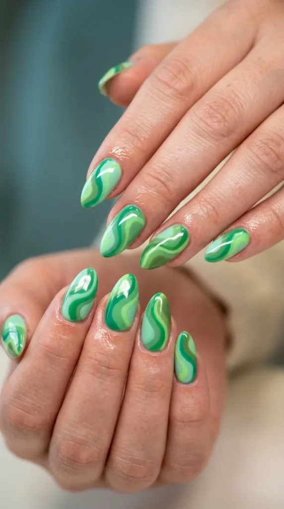 Green Swirl Acrylic Nails
