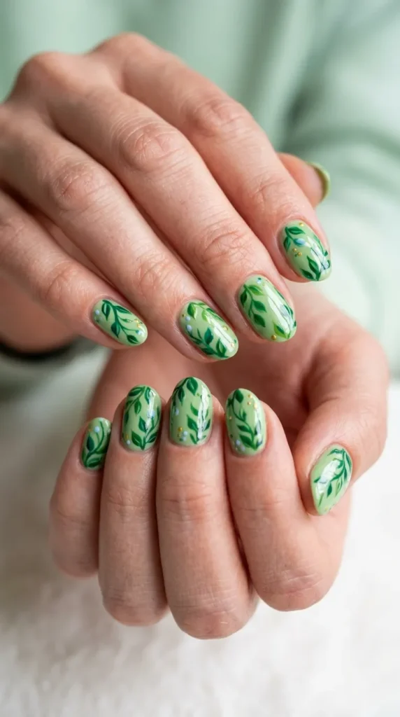 Green Vine Wrap-Around Nail Art
