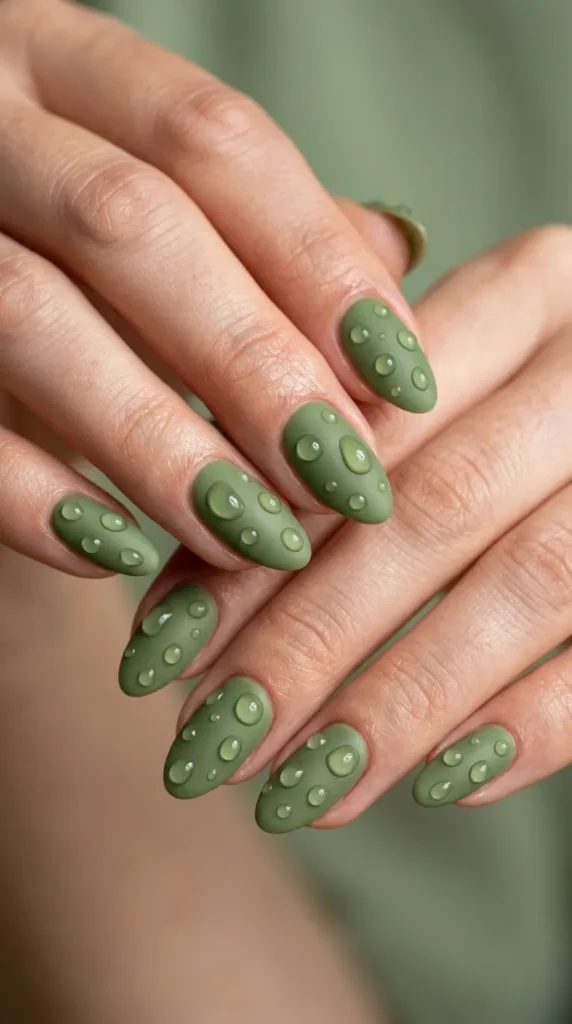 Green Water Droplet Nails