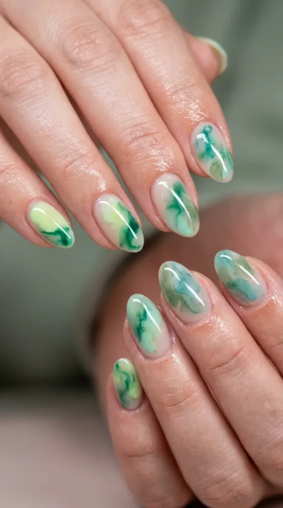 Green Watercolor Nails