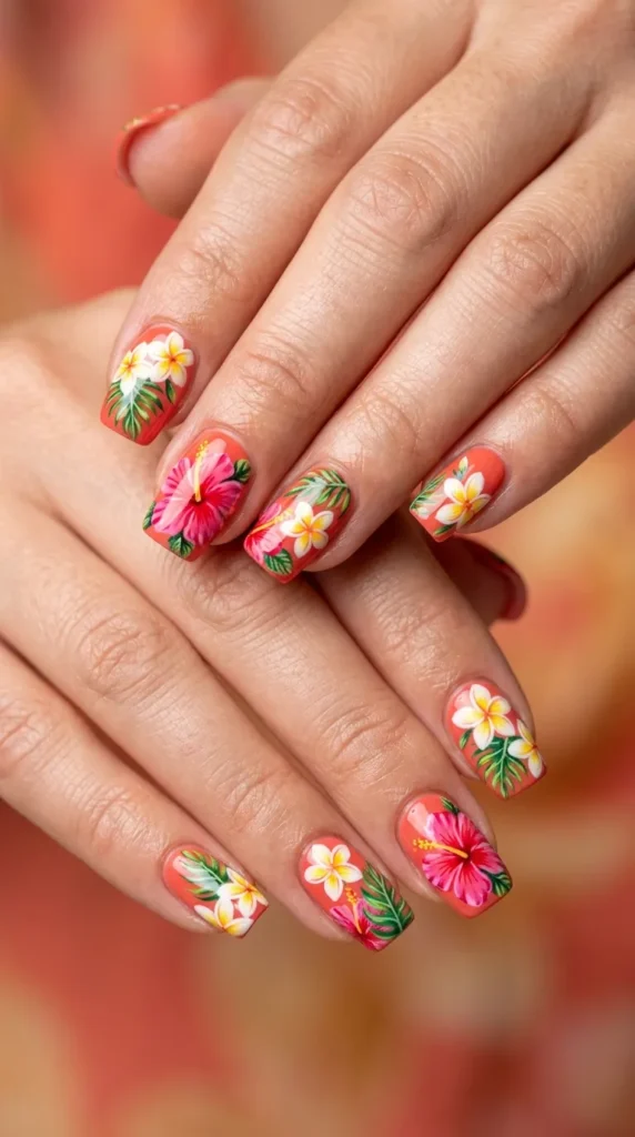 Hawaiian Floral Nails