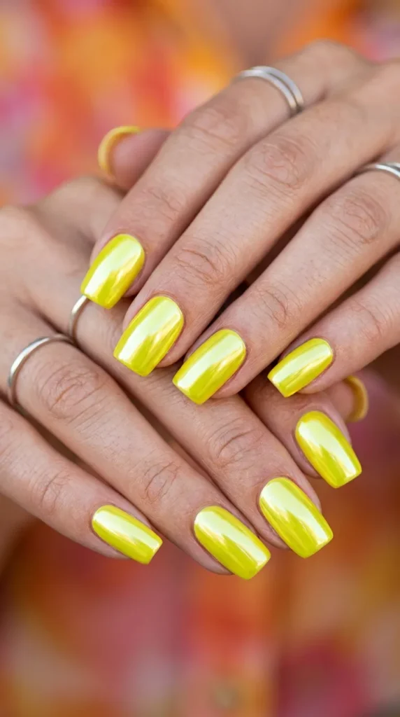 Highlighter Yellow Chrome Nails