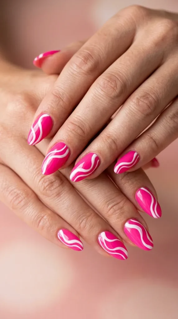 Hot Pink Abstract Wave Nails