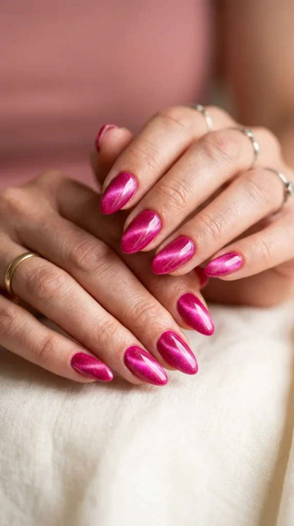 Hot Pink Cat Eye Nails