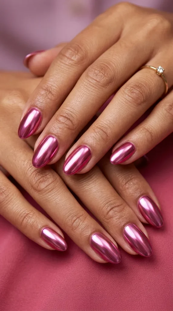 Hot Pink Chrome Glazed Nails