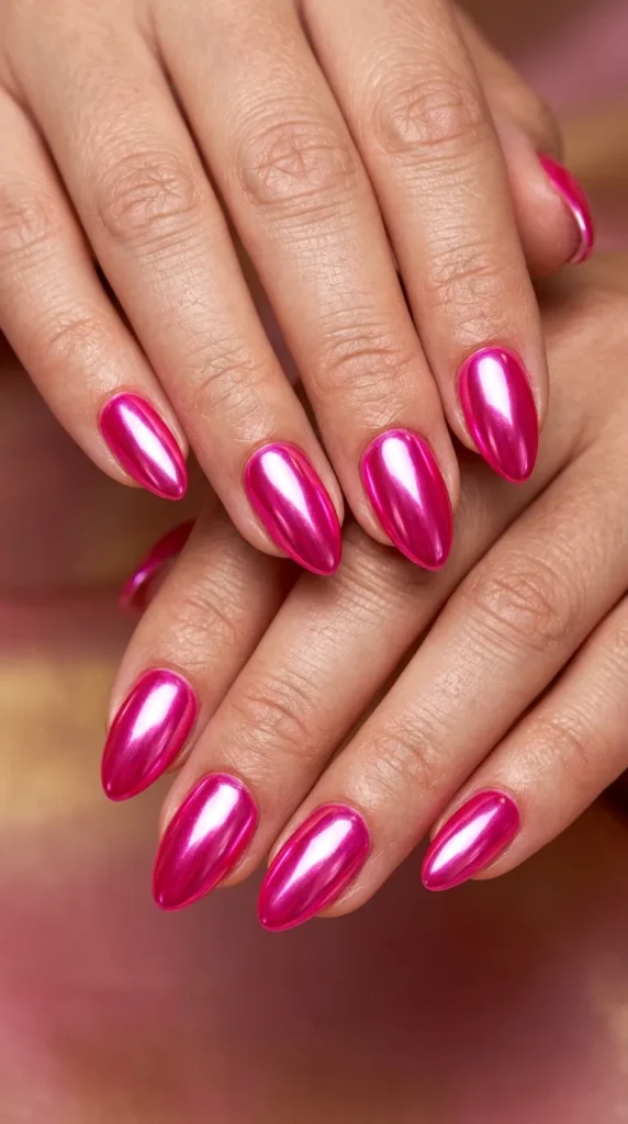 Hot Pink Chrome Nails