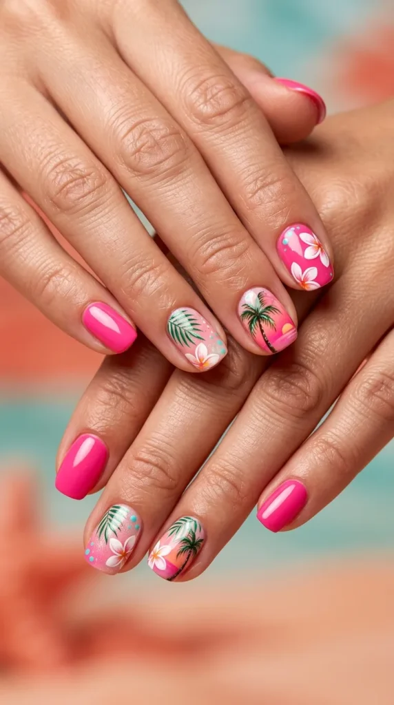 Hot Pink Coconut Girl Nails