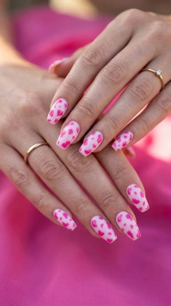 Hot Pink Cow Print Nails