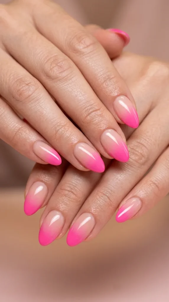 Hot Pink French Fade Nails