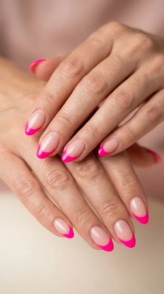 Hot Pink French Tip Nails