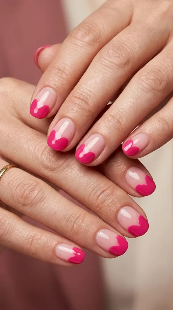 Hot Pink Heart French Manicure