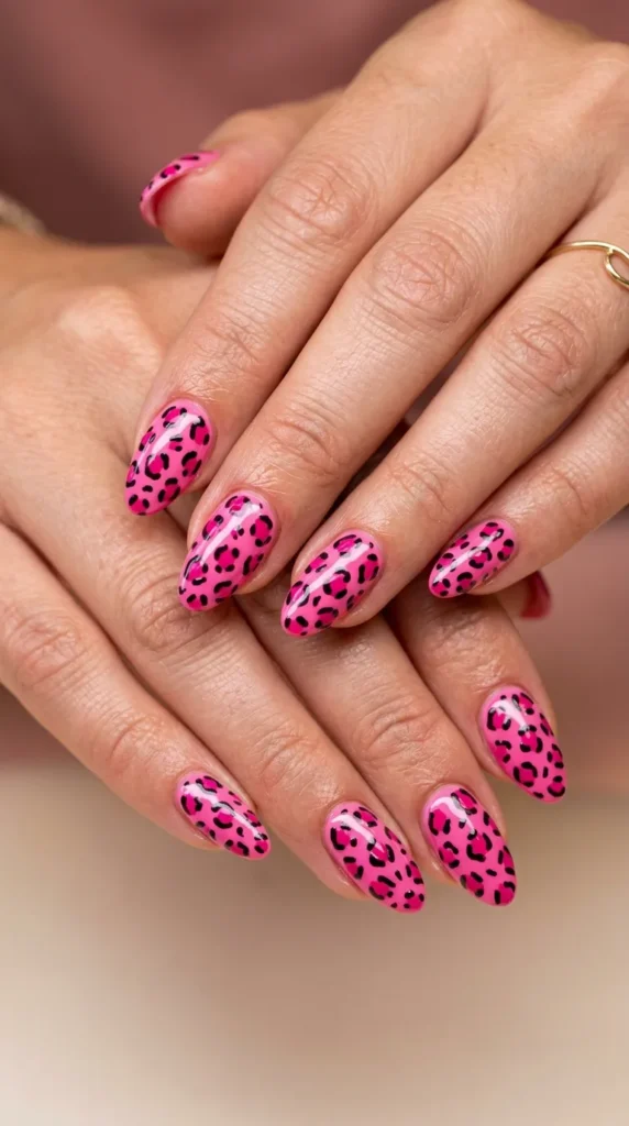 Hot Pink Leopard Print Nails