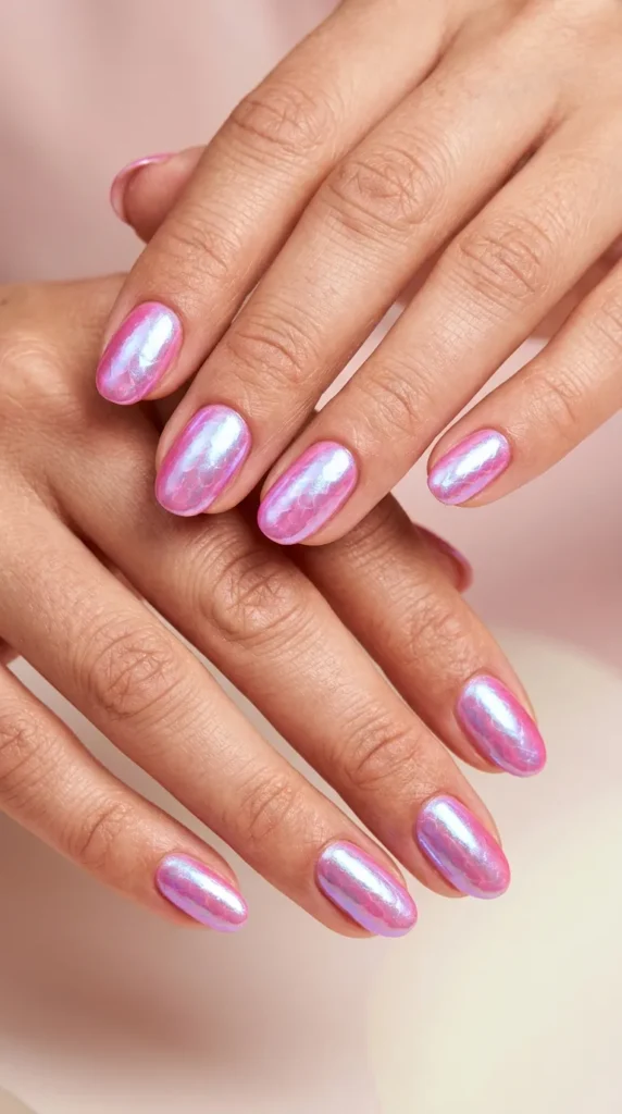 Hot Pink Mermaid Chrome Nails