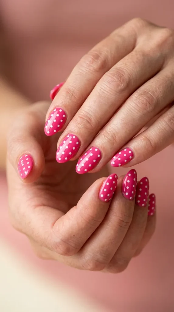 Hot Pink Polka Dot Retro Nails