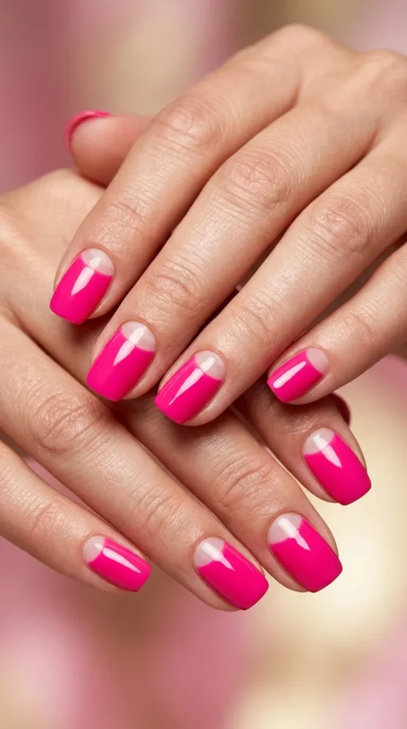 Hot Pink Reverse French Nails