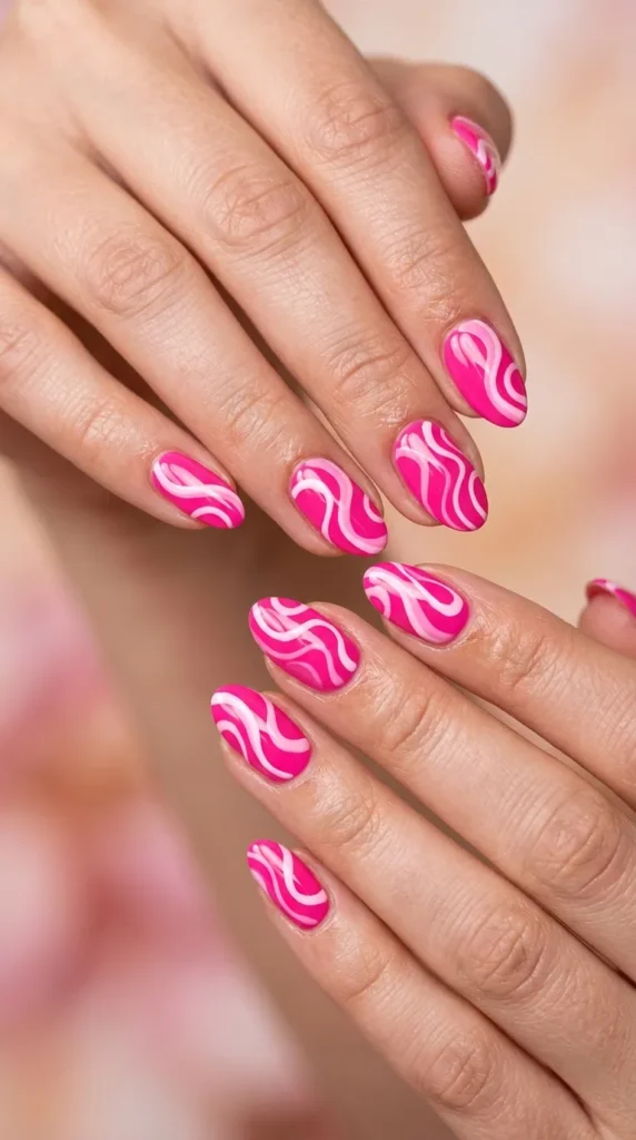 Hot Pink Swirl Nail Art