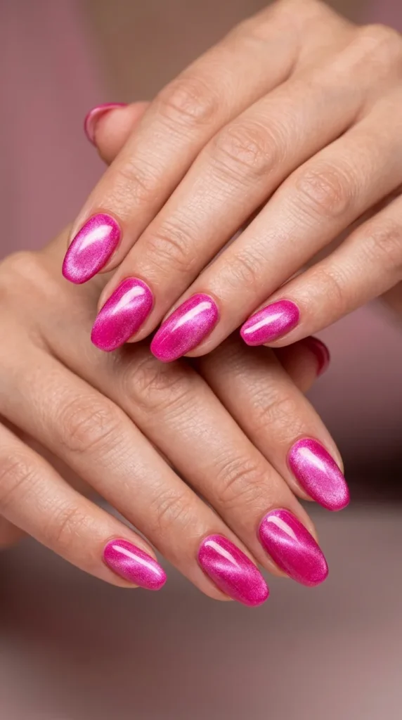 Hot Pink Velvet Magnetic Nails