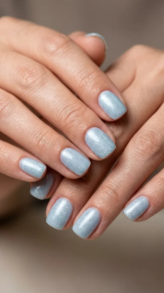 Ice blue frosted shimmer nails