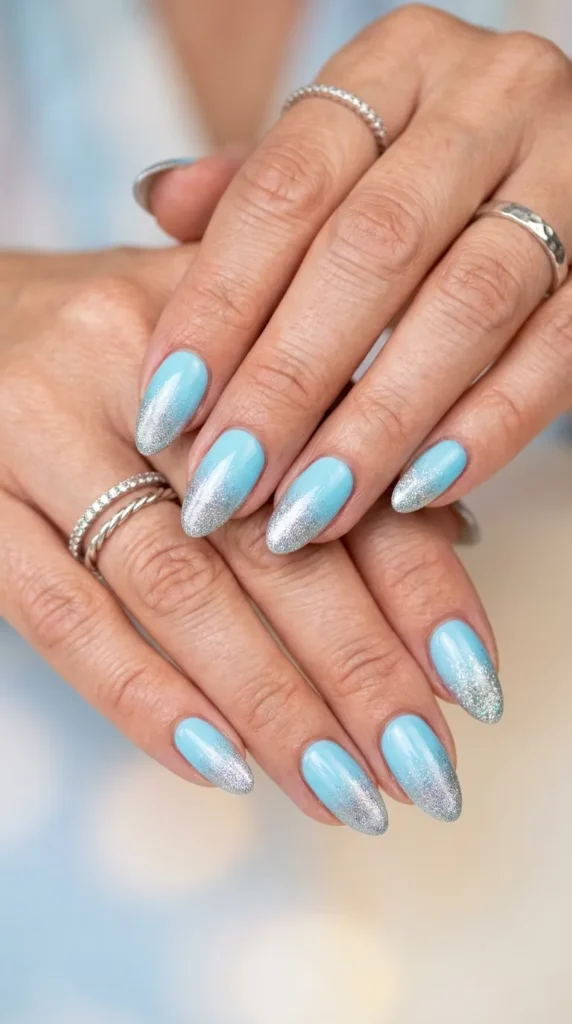 Ice blue to silver icy summer ombre