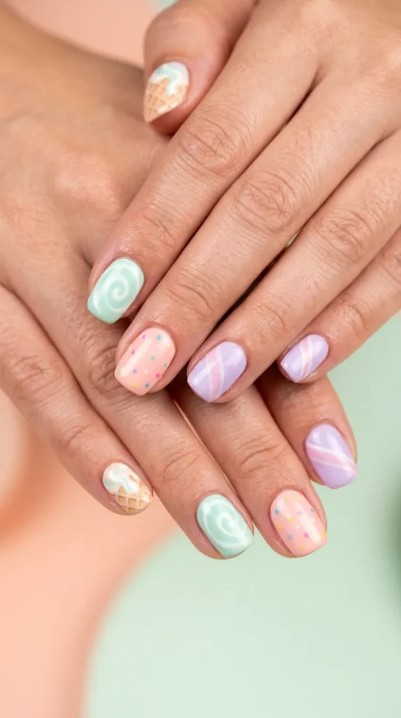 Ice Cream Inspired Pastel Nails