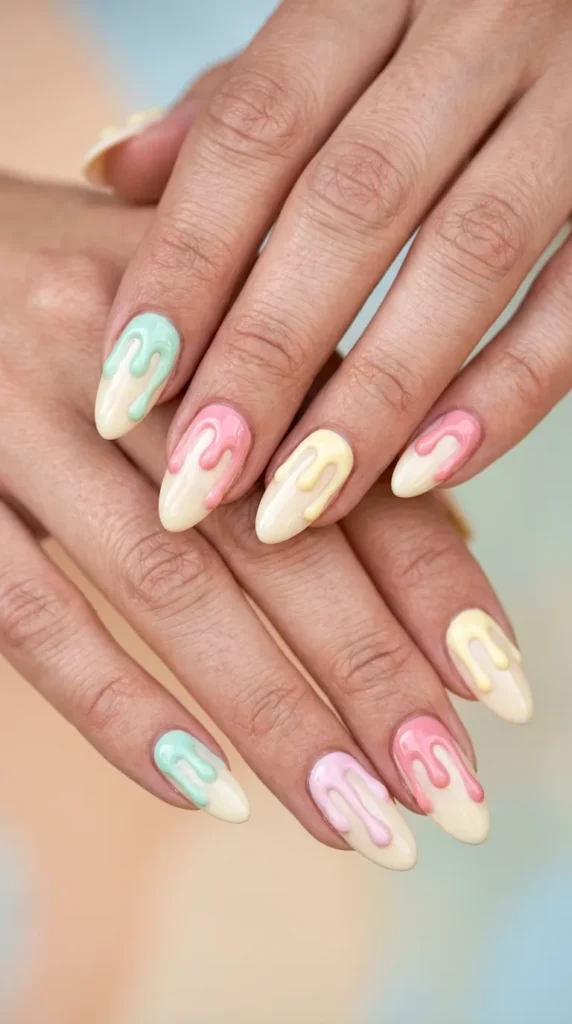 Ice cream pastel drip nails (soft melting effect)