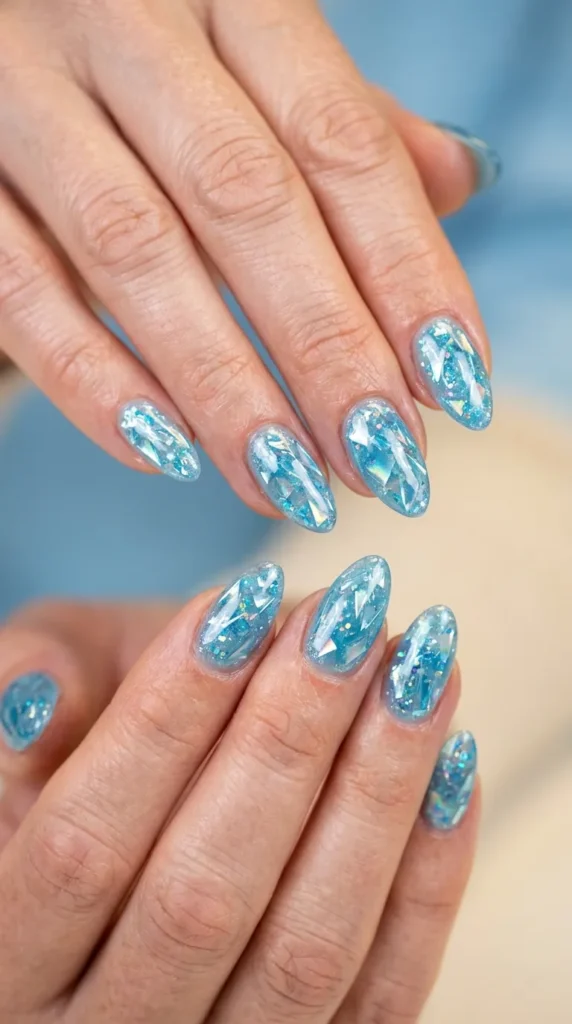 Icy Blue Glass Nails
