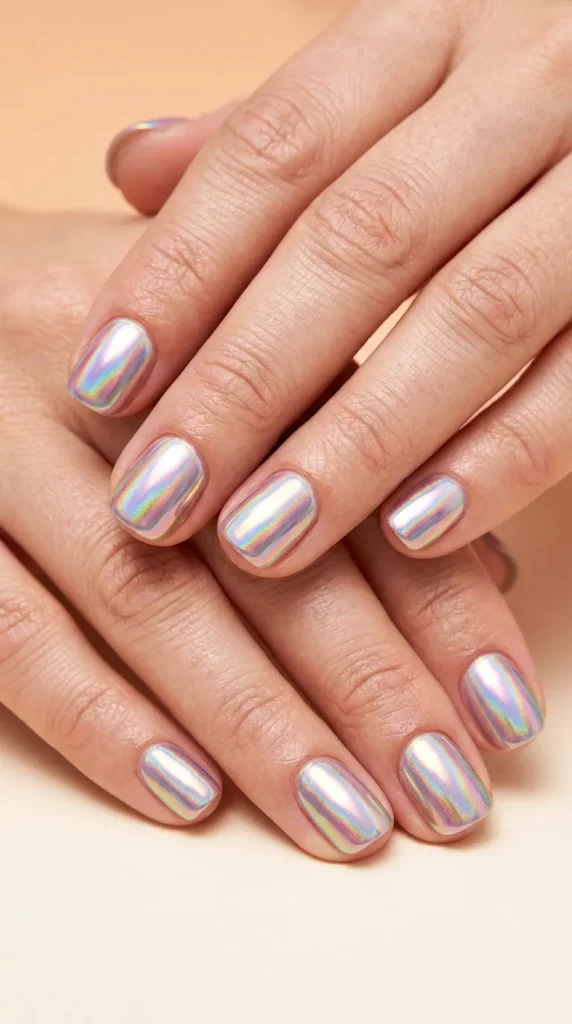 Iridescent Rainbow Chrome Nails