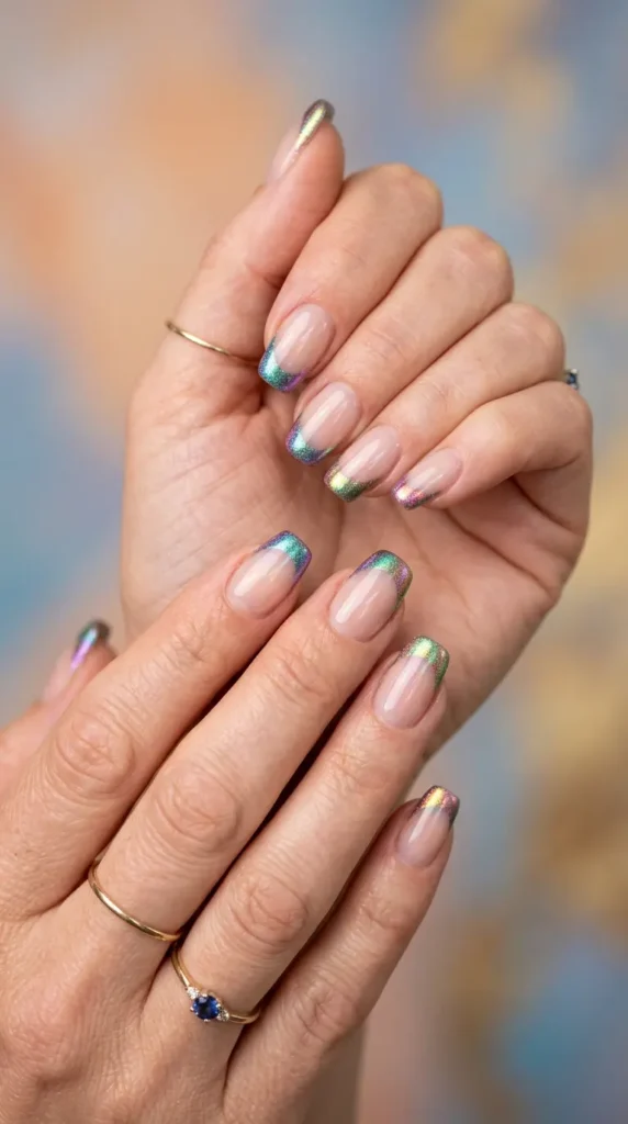 Iridescent Rainbow French Nails