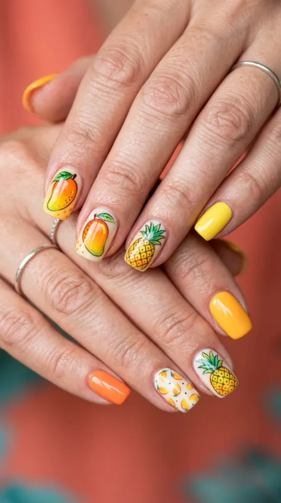 Island Fruit Nail Art (Pineapple & Mango)