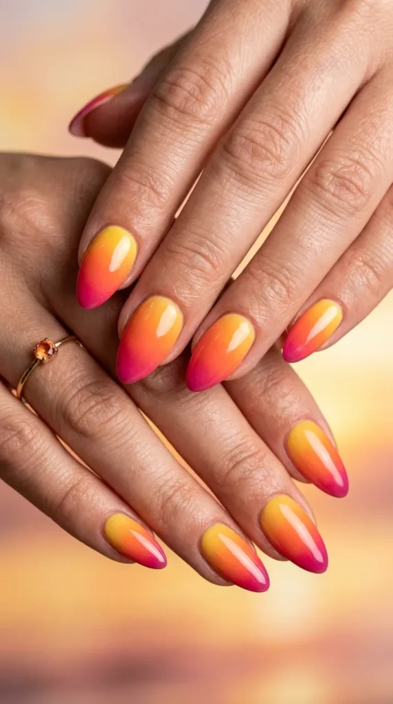 Island Sunset Almond Nails