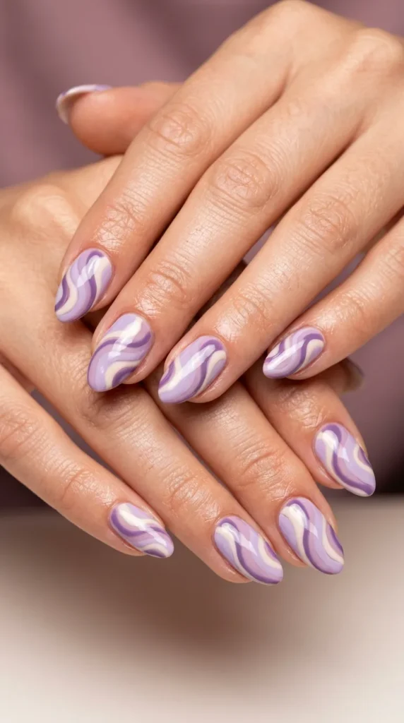 Lavender Abstract Swirl Nails
