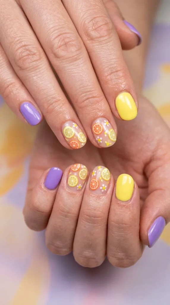 Lavender and Lemon Summer Mix Nails