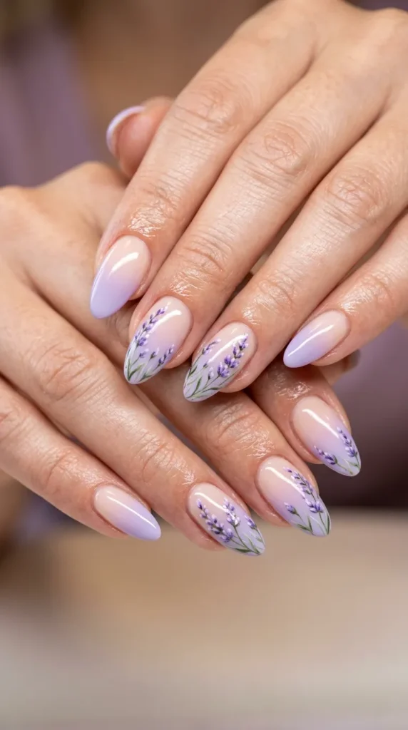 Lavender Bloom Ombré Floral Tips