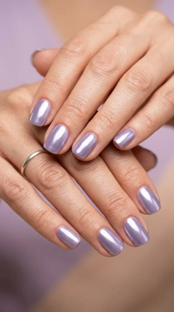 Lavender Chrome Short Nails