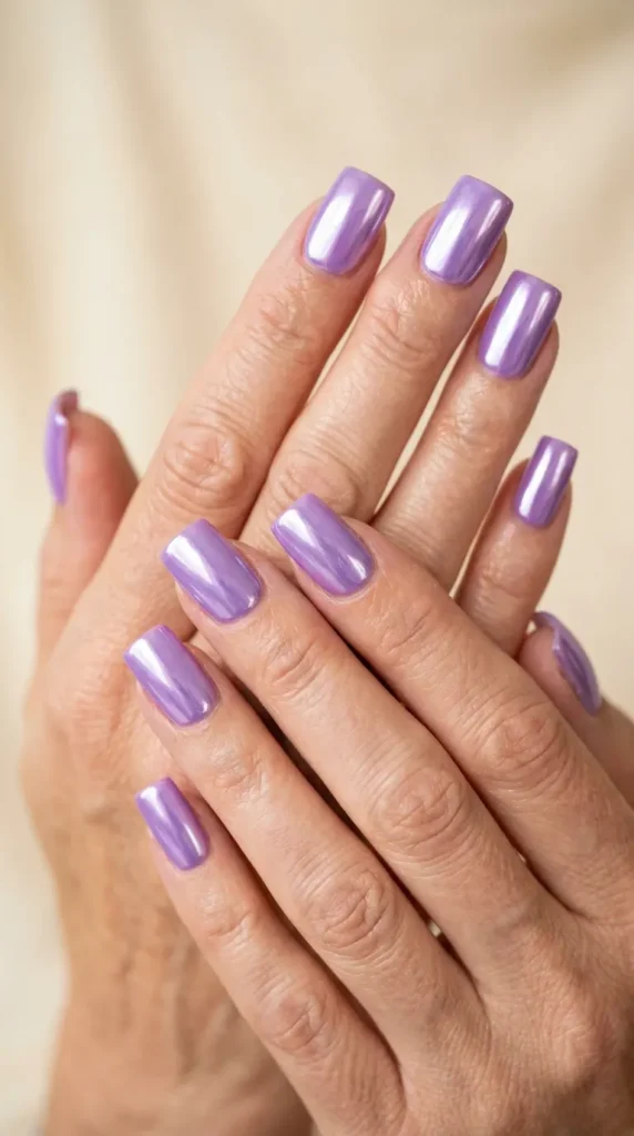 Lavender Chrome Square Nails