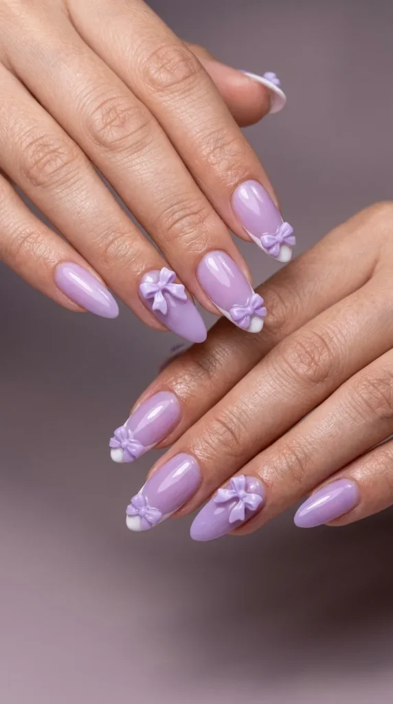 Lavender Coquette Bow Nails