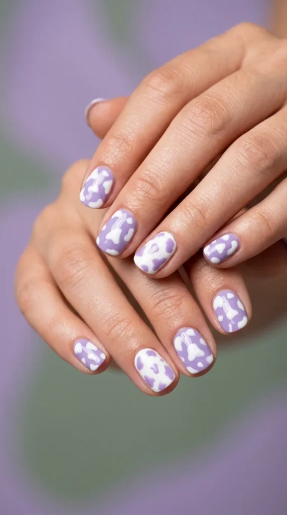 Lavender Cow Print Nails