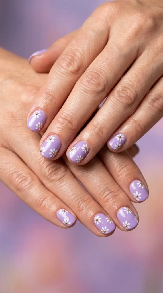 Lavender Daisy Accent Nails