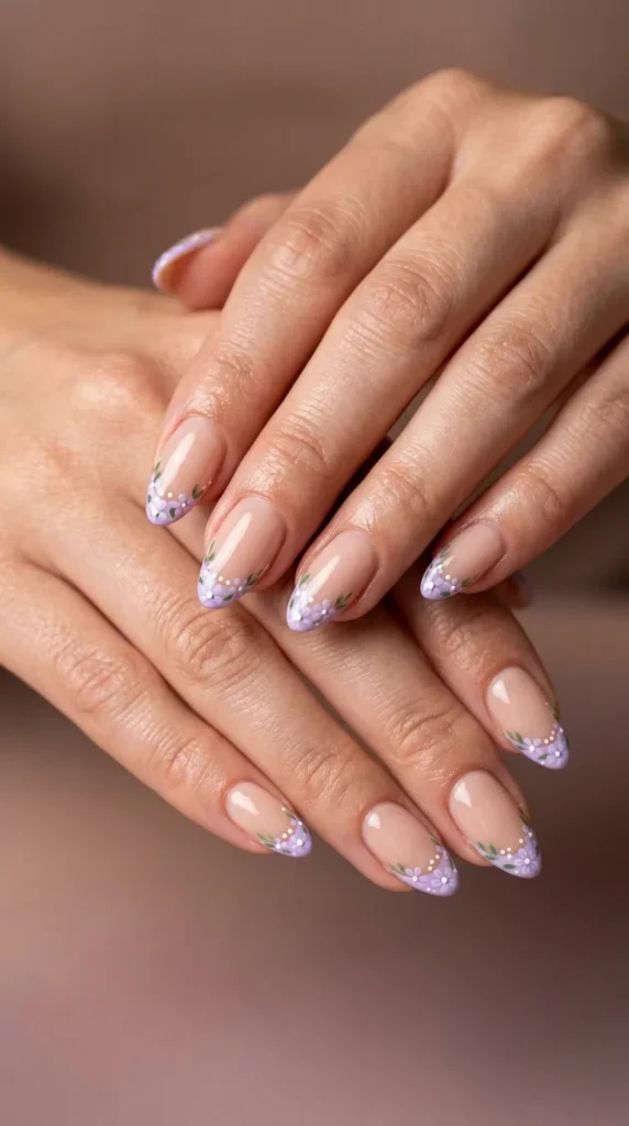Lavender floral French tips