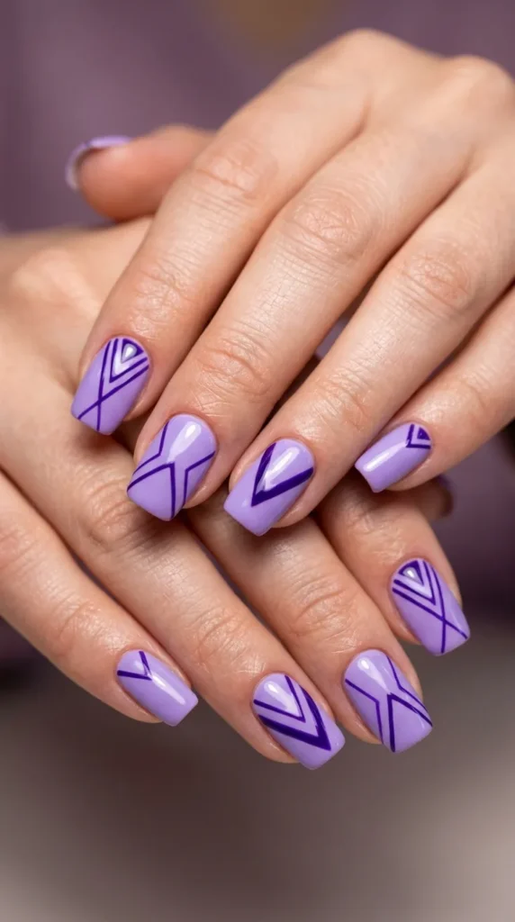 Lavender Geometric Line Nails