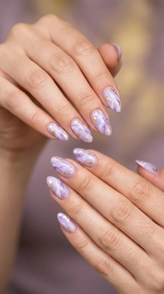 Lavender marble gold foil nails